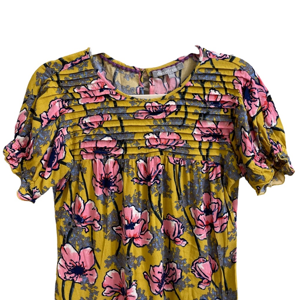 Daniel Rainn Dark Yellow Pink Floral Blouse Size Small